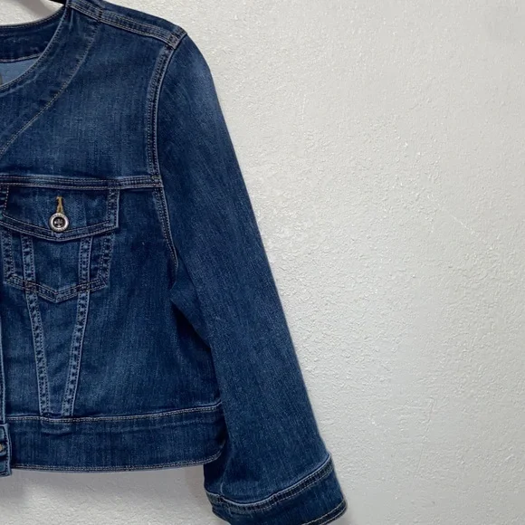 Torrid Blue Medium Wash Collarless Cropped Bolero 3/4 Sleeve Denim Jacket 3683 - Picture 5 of 12